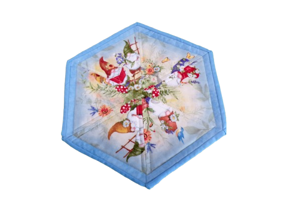 Gnome Garden Hexagon Quilted Table Topper