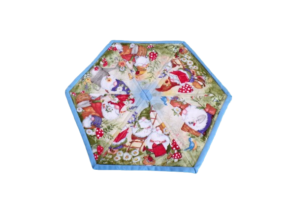 Gnome Garden Hexagon Quilted Table Topper