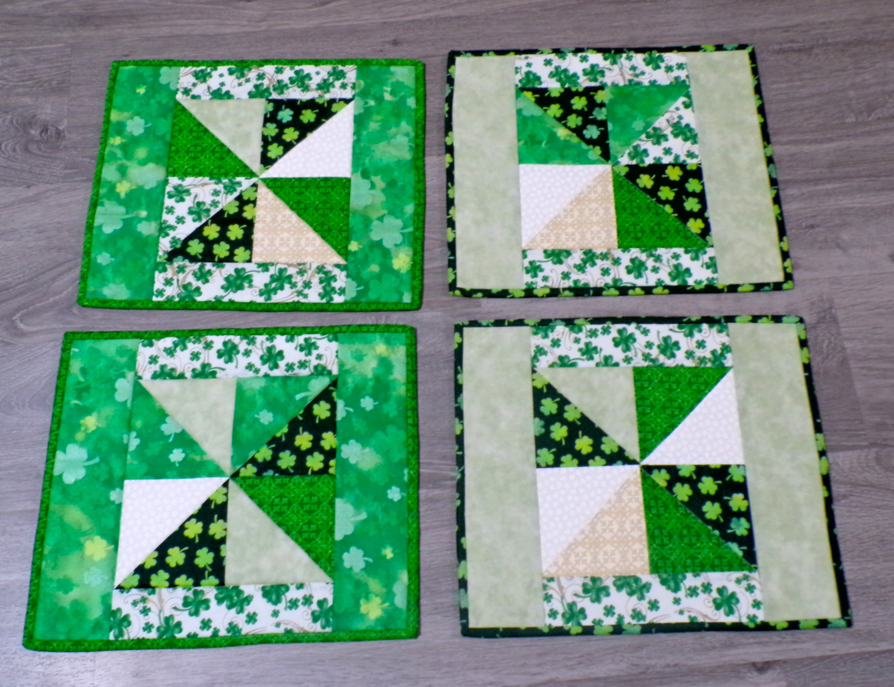 Shamrock Pinwheel Quilted Table Runner & Placemat Set of 4