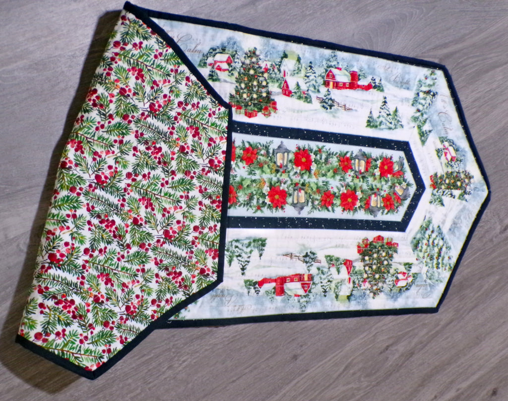 Christmas Village Quilted Holiday Table Runner