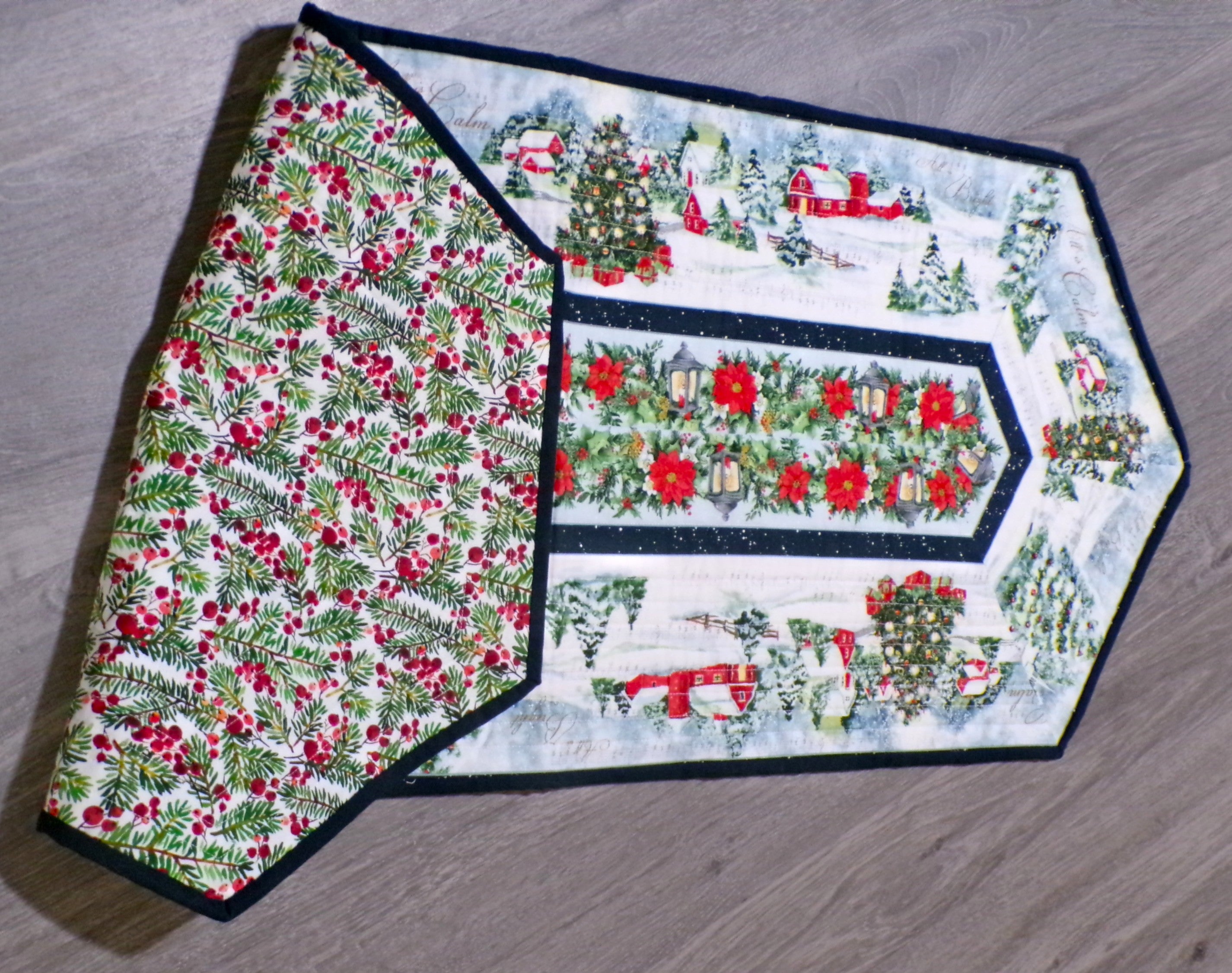 Christmas Village Quilted Holiday Table Runner